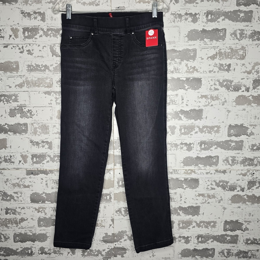 NEW Spanx Jeans Womens PS Vintage Black Straight Leg Pull-On Stretch Slim‎ Fit